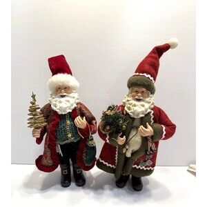 Vtg Santa Claus Set of 2 Christmas Tree Santas Figurine 14" Resin Red Standing